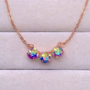 Aurora Borealis + Rose Gold Crystal Bar Necklace